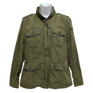 Abercrombie & Fitch Womens Medium Olive Green Utility Jacket Pockets Military